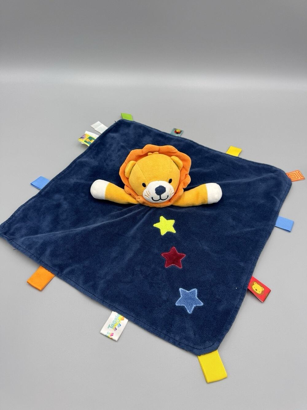 Taggies Orange Lion Lovey Plush Rattle Stars Blue Baby Security Blanket